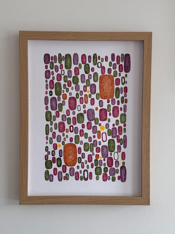 Fingerprints (Abstract #F6) Original drawing by Anastasiia Petrych. Depicts set of colorful rounded rectangles that resemble fingerpints